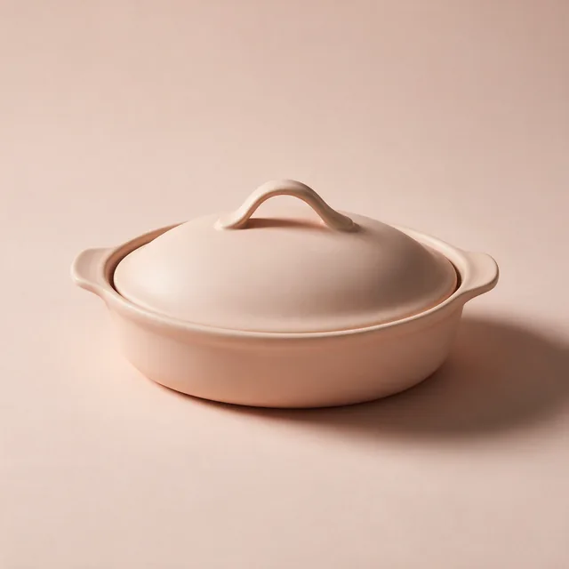 A large ceramic baking dish