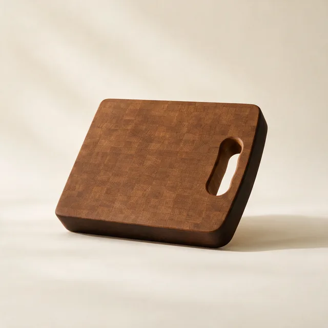 A thick end grain wooden chopping board
