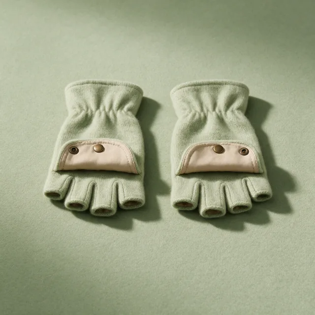 A pair of wool gloves with fold back fingertips