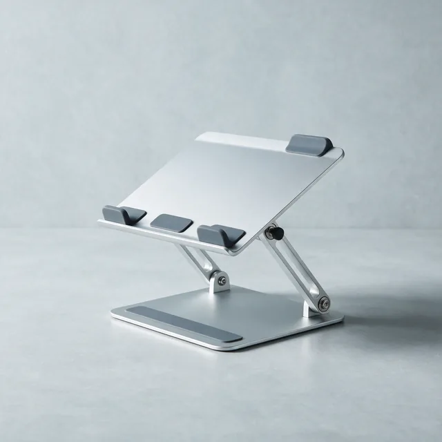 An empty adjustable aluminum laptop stand