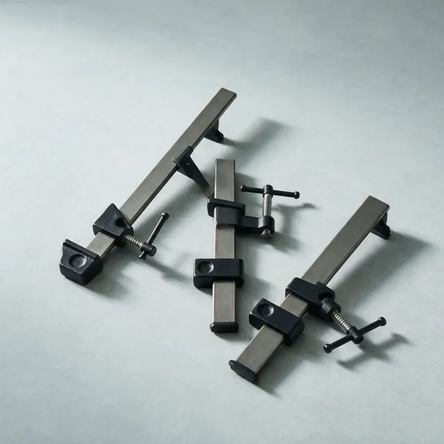 Three bar clamps laid out in a fan