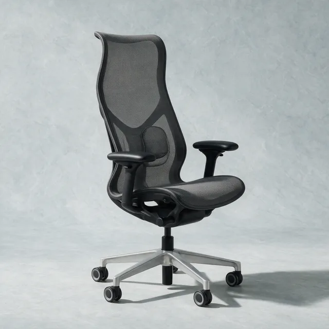 An ergonomic office chair in charcoal mesh with lumbar support