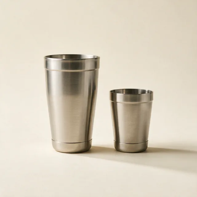 A weighted Boston shaker set in brushed steel