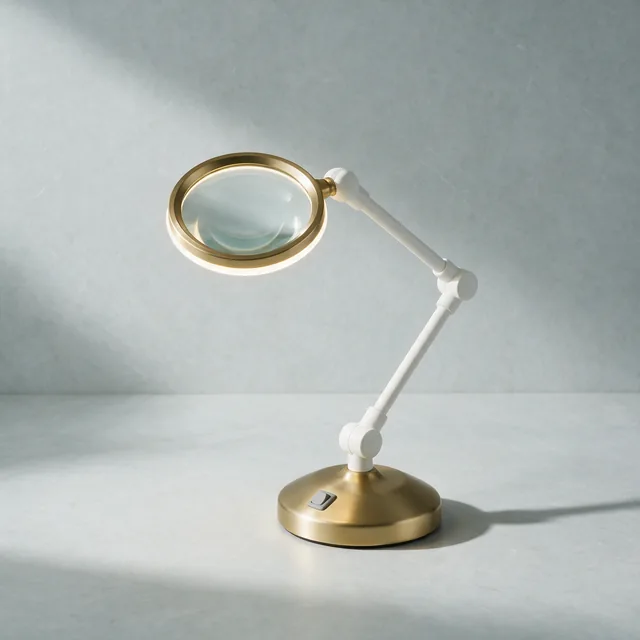 A magnifier lamp on an articulated arm