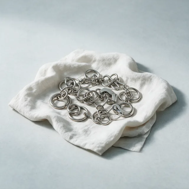 Small metal disentanglement puzzles on a linen cloth