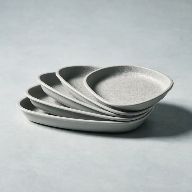 Four shallow stacking sorting trays, fanned
