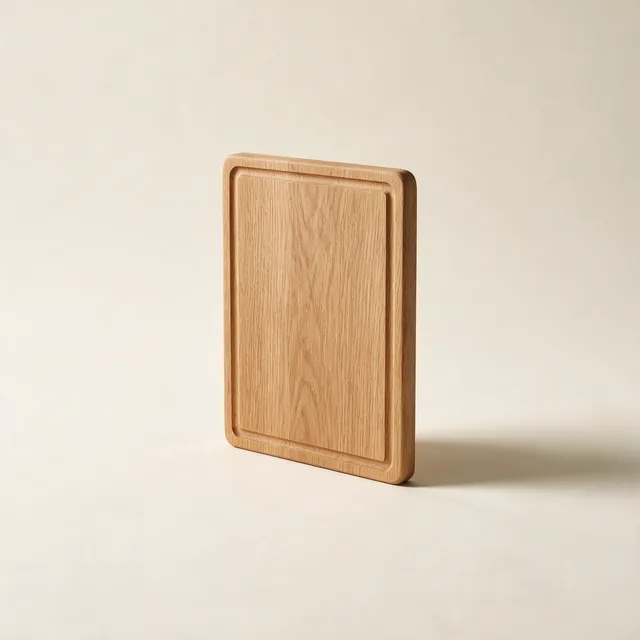 A wooden serving board with a juice groove