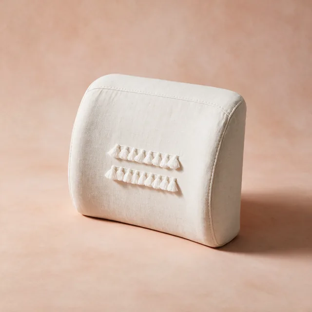A firm linen lumbar cushion propped upright