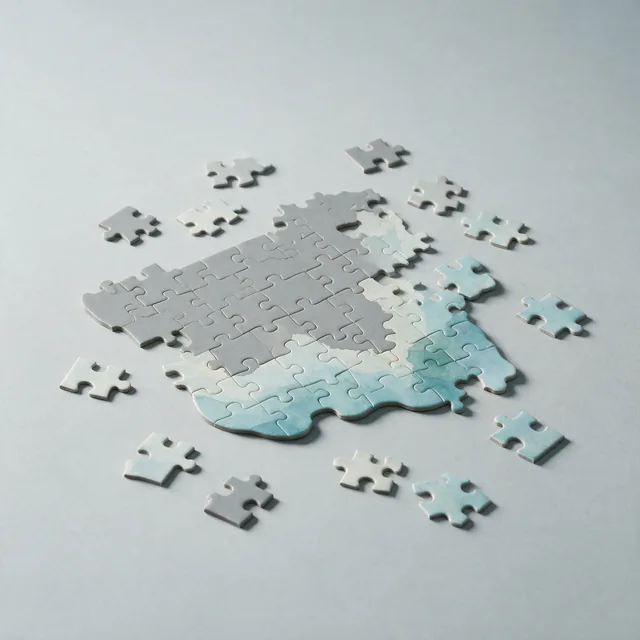 A jigsaw partly assembled into a map shape