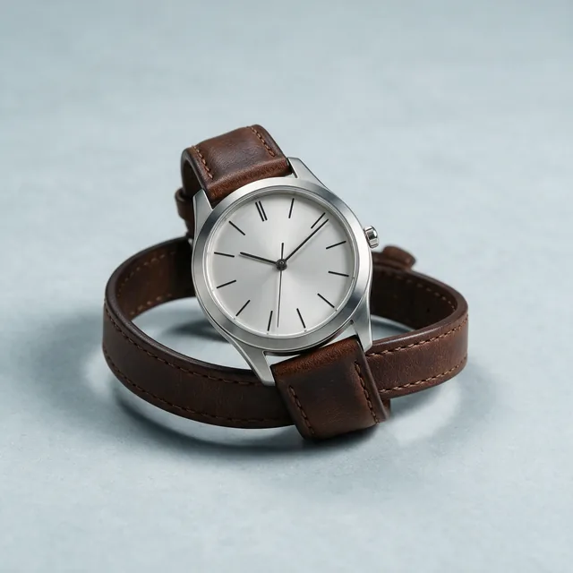 A mechanical watch with a leather strap