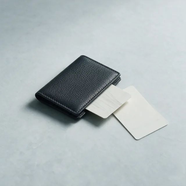 A thin leather cardholder with two plain cards