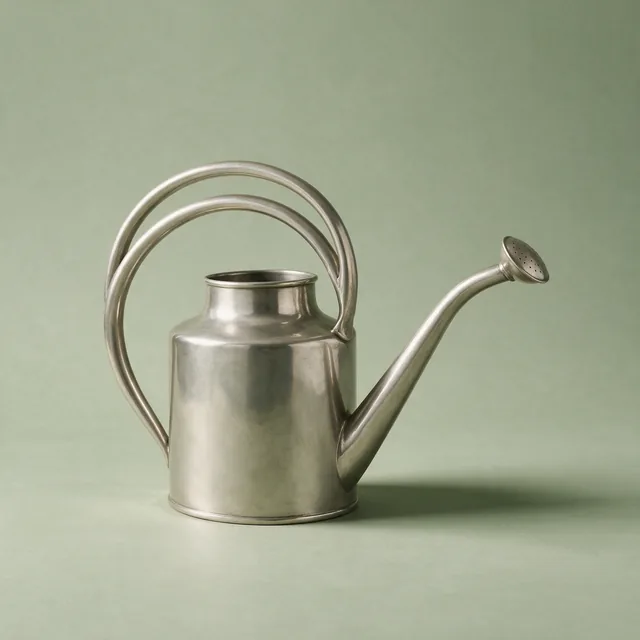 A long spouted metal watering can