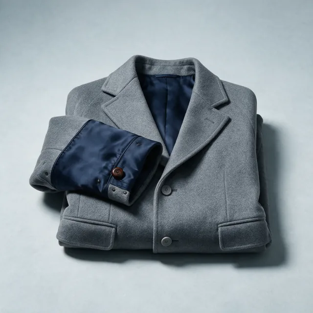 A folded heavy wool overcoat